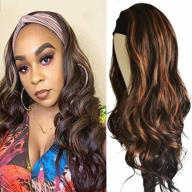 24 inch headband wig for black women - long body wave highlighted 2 tone brown synthetic curly hair with free headbands and wig caps - perfect for natural layered look logo