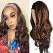 24 inch headband wig for black women - long body wave highlighted 2 tone brown synthetic curly hair with free headbands and wig caps - perfect for natural layered look logo