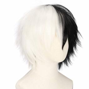 img 3 attached to Men'S Short Wavy Black & White Cosplay Costume Wig + Cap For Halloween Party