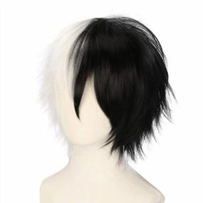 img 2 attached to Men'S Short Wavy Black & White Cosplay Costume Wig + Cap For Halloween Party