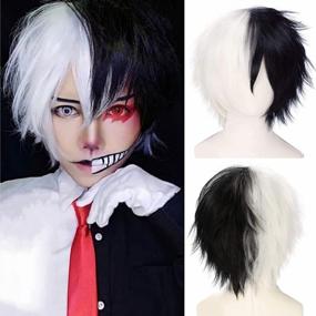 img 4 attached to Men'S Short Wavy Black & White Cosplay Costume Wig + Cap For Halloween Party