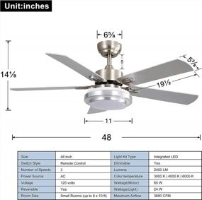 img 1 attached to FINXIN Indoor Ceiling Fan Light Fixtures Remote LED 48 Brushed Nickel Ceiling Fans For Bedroom,Living Room,Dining Room Including Motor,Remote Switch (48" 5-Blades)