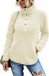 women's faux fleece button pullover jacket with pocket and fuzzy texture logo