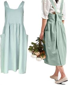 img 4 attached to 👩 Cotton Cross Back Apron Pinafore Dress for Women and Girls: Ideal for Gardening and Other Works