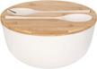 large 9.8 inch solid bamboo salad bowl set with servers and lid - perfect for fruits, salads, and decorations - white color - gehe bamboo bowl and spoon set logo