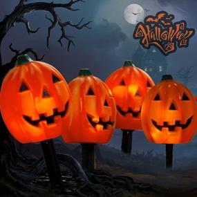 img 4 attached to PEIDUO 4PK Halloween Yard Stakes With 20LT Warm White Lights, Pumpkin Pathway Lights For Outdoor Driveway Walkway Garden Lawn Decor, Sidewalk Decorations
