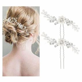 img 4 attached to Серебряные заколки для волос со стразами и жемчугом - свадебный головной убор Edary с цветочным принтом для невест и подружек невесты (набор из 2 шт.)