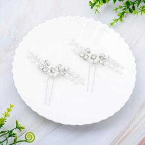 img 3 attached to Silver Rhinestone And Pearl Bridal Hair Pins - Edary Wedding Floral Headpiece For Brides And Bridesmaids (Set Of 2)