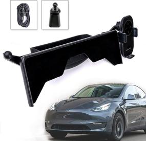 img 4 attached to 📱 Car Cell Phone Holder for Tesla Model 3 Model Y - Wireless Charger & Sunglass Holder - Auto Sense Open & Clamp - Compatible with Three Charging Magnetic Heads