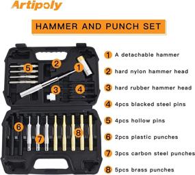 img 3 attached to 21-Piece ARTIPOLY Roll Pin Punch Set: 4 Hammer & Brass, Steel, Hollow & Plastic Punches For Machinery Maintenance With Organizer Storage Container