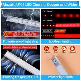 img 2 attached to Muzata 15Pack 3.3FT/1M Silver LED Channel System Spotless U Shape With Frosted Milky White Diffuser Cover 18X13 Mm Wide Aluminum Profile Track For Waterproof LED Strip, U103 1M WW, LN1 LU2 LP1