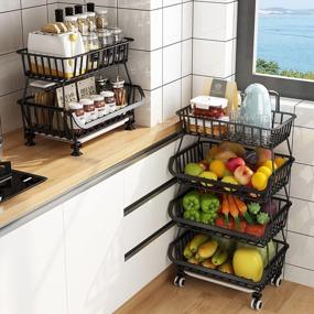 img 3 attached to Увеличьте свое пространство с помощью 4-уровневой корзины для хранения фруктов и овощей из металлической проволоки на колесах
