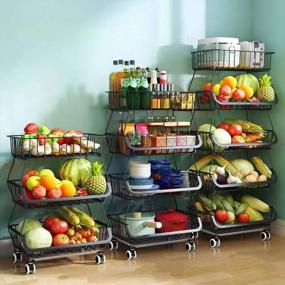 img 1 attached to Увеличьте свое пространство с помощью 4-уровневой корзины для хранения фруктов и овощей из металлической проволоки на колесах