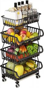 img 4 attached to Увеличьте свое пространство с помощью 4-уровневой корзины для хранения фруктов и овощей из металлической проволоки на колесах