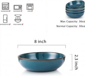 img 3 attached to Set Of 4 Selamica Ceramic Pasta Bowls, 30 Ounce Large Serving Bowls With Wide And Shallow Design, 8 Inch Porcelain Bowls In Ceylon Blue With Black Rim - Microwave And Dishwasher Safe