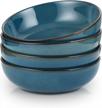 set of 4 selamica ceramic pasta bowls, 30 ounce large serving bowls with wide and shallow design, 8 inch porcelain bowls in ceylon blue with black rim - microwave and dishwasher safe logo
