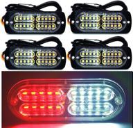 12-24v 20-led super bright emergency warning caution hazard construction waterproof amber strobe light bar with 13 different flashing for car truck suv van - 4pcs (white red) logo