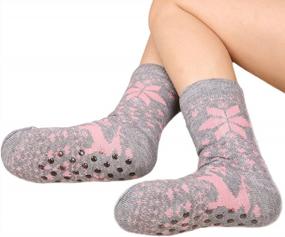 img 1 attached to FRALOSHA Fuzzy Warm Slipper Socks Women Winter Floor Socks Super Soft Lined With Grippers Reading Socks Cozy Sleeping Reindeer Socks