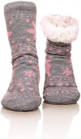 img 3 attached to FRALOSHA Fuzzy Warm Slipper Socks Women Winter Floor Socks Super Soft Lined With Grippers Reading Socks Cozy Sleeping Reindeer Socks