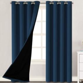 img 4 attached to H.VERSAILTEX 100% Blackout Curtains 84 Inches Long (2 Layers) Full Light Blocking Lined Window Curtain Draperies For Bedroom Thermal Insulated Soft Thick Silky Grommet 2 Panels, Navy With Black Liner