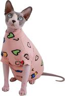 🐱 cute summer cotton t-shirts for sphynx hairless cats - round collar kitten shirts pet apparel (size m, 5.5-6.6 lbs) - colorful heart design логотип