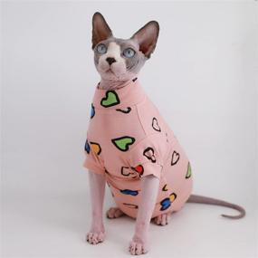 img 1 attached to 🐱 Cute Summer Cotton T-Shirts for Sphynx Hairless Cats - Round Collar Kitten Shirts Pet Apparel (Size M, 5.5-6.6 lbs) - Colorful Heart Design