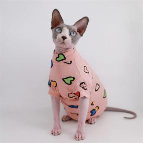 img 2 attached to 🐱 Cute Summer Cotton T-Shirts for Sphynx Hairless Cats - Round Collar Kitten Shirts Pet Apparel (Size M, 5.5-6.6 lbs) - Colorful Heart Design