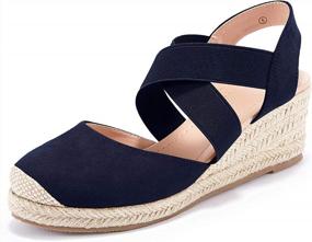 img 3 attached to Women'S Mid Heel Espadrille Wedge Sandals With Elastic Strap, Closed Toe And Criss Cross Design