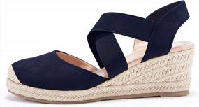 img 2 attached to Women'S Mid Heel Espadrille Wedge Sandals With Elastic Strap, Closed Toe And Criss Cross Design