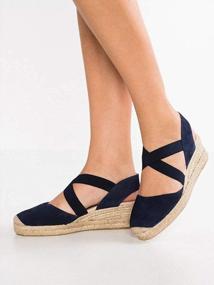 img 1 attached to Women'S Mid Heel Espadrille Wedge Sandals With Elastic Strap, Closed Toe And Criss Cross Design
