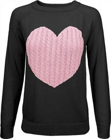 img 4 attached to YEMAK Women'S Knit Sweater Pullover – Long Sleeve Crewneck Cute Heart Star Cable Pattern Casual Soft Knitted Top T Shirts