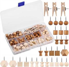 img 4 attached to 114 Pcs Wood Push Pins, 2 Colors And 7 Types Decorative Thumb Tacks Wooden Head Pin Wood Map Tacks Marking Pin, Wood Thumb Tacks Decorative For Bulletin Boards Craft Projects With Storage Box