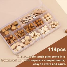 img 2 attached to 114 Pcs Wood Push Pins, 2 Colors And 7 Types Decorative Thumb Tacks Wooden Head Pin Wood Map Tacks Marking Pin, Wood Thumb Tacks Decorative For Bulletin Boards Craft Projects With Storage Box