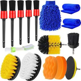 img 4 attached to 🚗 Jaronx 16PCS Car Detailing Brush Kit: Ultimate Auto Detailing Brushes Set with Drill Brush, Wash Mitt, Towels, and Polishing Pads