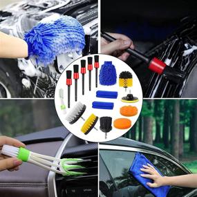 img 2 attached to 🚗 Jaronx 16PCS Car Detailing Brush Kit: Ultimate Auto Detailing Brushes Set with Drill Brush, Wash Mitt, Towels, and Polishing Pads