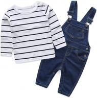 adorable baby boy outfit - abolai toddler jean overalls with matching striped t-shirt logo