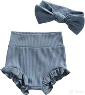 👶 mubineo baby girl boy cotton ruffle bloomer shorts headband set - basic, plain design логотип