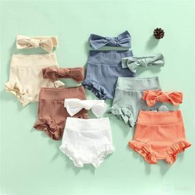 img 3 attached to 👶 Mubineo Baby Girl Boy Cotton Ruffle Bloomer Shorts Headband Set - Basic, Plain Design