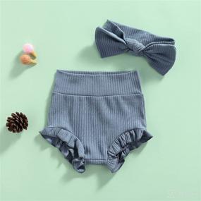 img 2 attached to 👶 Mubineo Baby Girl Boy Cotton Ruffle Bloomer Shorts Headband Set - Basic, Plain Design