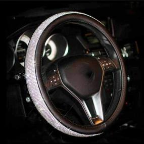 img 4 attached to Enhance Your Drive with the Black Universal Non-Slip Crystal Steering Wheel Cover: PU Leather, Bling Diamond Rhinestones - 15'' Decorative Car Accessories Case