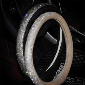 img 2 attached to Enhance Your Drive with the Black Universal Non-Slip Crystal Steering Wheel Cover: PU Leather, Bling Diamond Rhinestones - 15'' Decorative Car Accessories Case