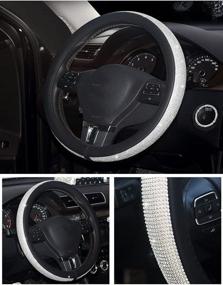 img 3 attached to Enhance Your Drive with the Black Universal Non-Slip Crystal Steering Wheel Cover: PU Leather, Bling Diamond Rhinestones - 15'' Decorative Car Accessories Case