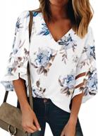 women's 3/4 sleeve v neck lace patchwork floral blouse casual loose tops s-2xl by blencot логотип