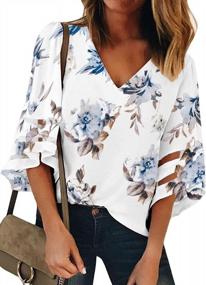 img 4 attached to Women'S 3/4 Sleeve V Neck Lace Patchwork Floral Blouse Casual Loose Tops S-2XL By BLENCOT