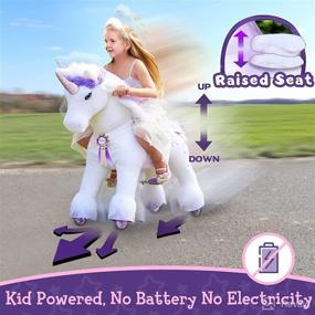 img 2 attached to 🦄 PonyCycle White and Purple Unicorn Mechanical Giddy up Pony Plush Toy Walking Animal - Age 3-5 Years (No Battery, No Electricity) - K31