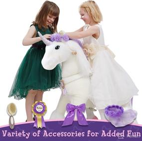 img 3 attached to 🦄 PonyCycle White and Purple Unicorn Mechanical Giddy up Pony Plush Toy Walking Animal - Age 3-5 Years (No Battery, No Electricity) - K31