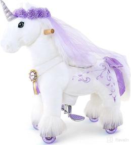 img 4 attached to 🦄 PonyCycle White and Purple Unicorn Mechanical Giddy up Pony Plush Toy Walking Animal - Age 3-5 Years (No Battery, No Electricity) - K31