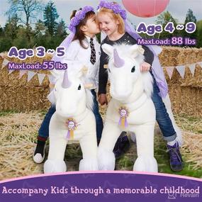 img 1 attached to 🦄 PonyCycle White and Purple Unicorn Mechanical Giddy up Pony Plush Toy Walking Animal - Age 3-5 Years (No Battery, No Electricity) - K31