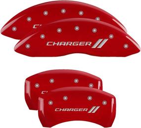 img 2 attached to MGP Caliper Covers 12162SCH1RD Red Brake Covers for 2011-2020 Dodge Charger (Dual Piston Front Caliper) Engraved with Charger // (Front/Rear; Set of 4)