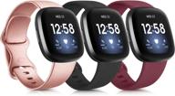 fitbit versa 3 &amp; fitbit sense silicone bands - 3 pack, soft replacement sport wristbands for women men small large (small, rose gold+black+wine red) logo